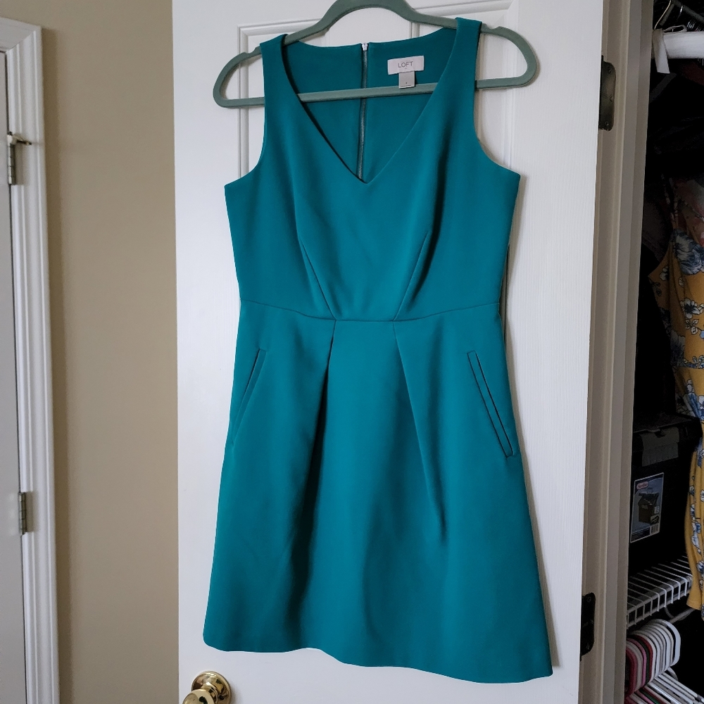 LOFT teal A-line dress back zipper size 4